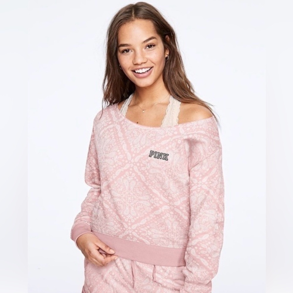PINK Victoria’s Secret Light Pink Lounge Off The Neck Sweatshirt